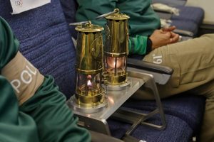Olympic Flame arriving at Rio in a mining lamp